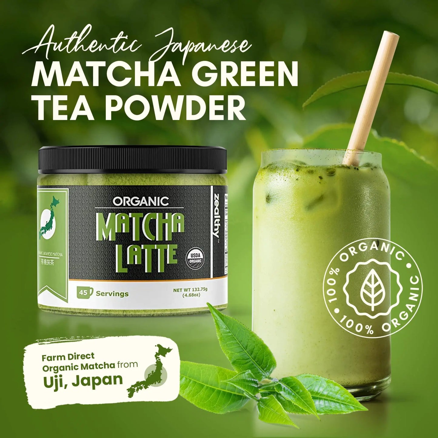 Ceremonial Grade Matcha Latte Blended in Vanilla Ashwagandha