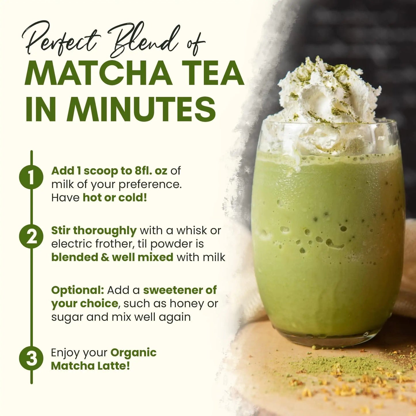 Ceremonial Grade Matcha Latte Blended in Vanilla Ashwagandha