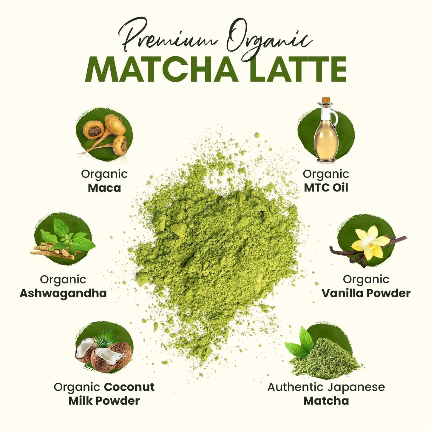 Ceremonial Grade Matcha Latte Blended in Vanilla Ashwagandha