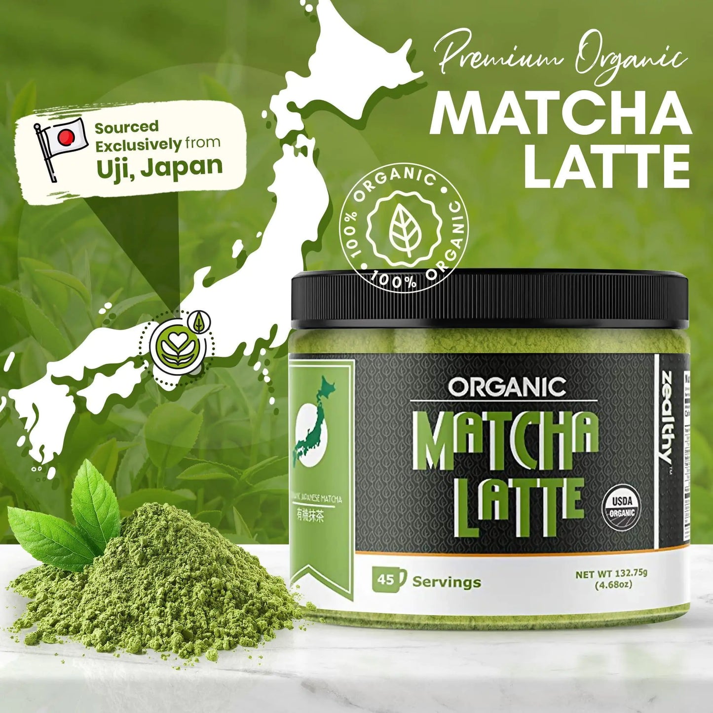 Ceremonial Grade Matcha Latte Blended in Vanilla Ashwagandha